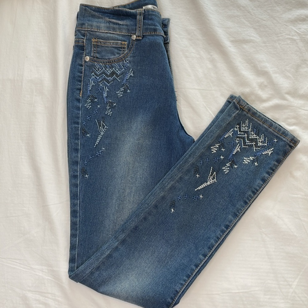 MASSEY’S Women’s  Size‎ 4 Denim Embroidered Stretch Skinny Jeans Y2k Retro Bling